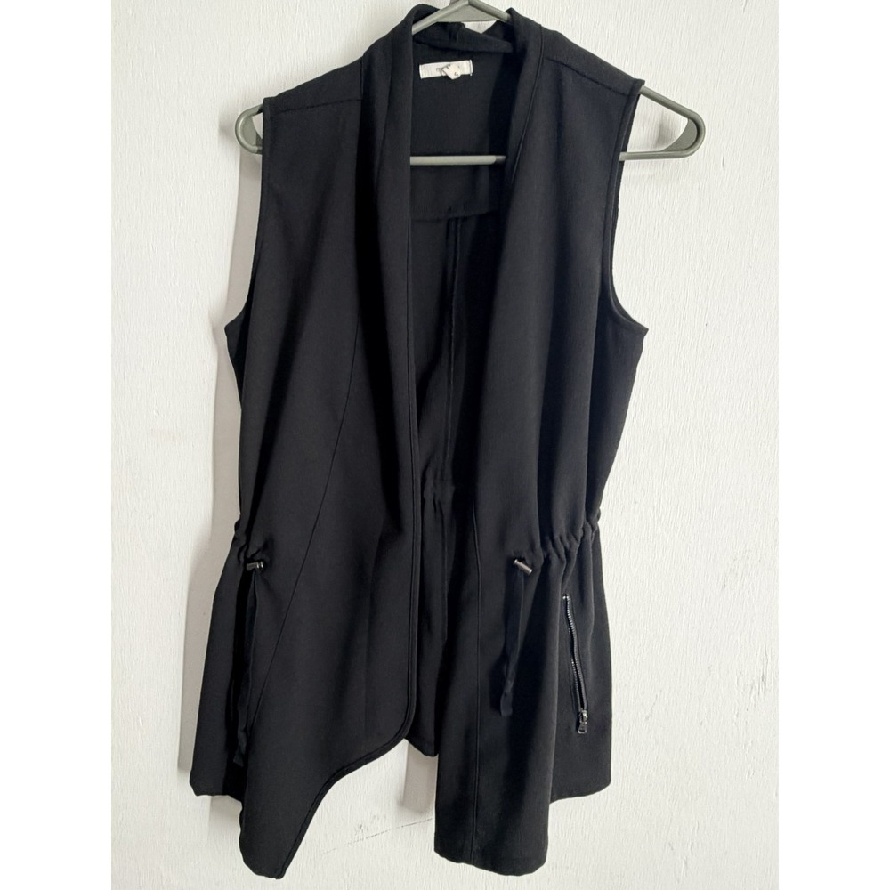 Maurices Black Open Front Vest Sleeveless Drawstring Waist Zipper Accents Small